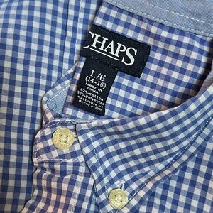 Chaps boys - L (14/16) button down blue and white